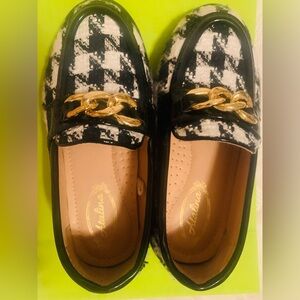 Toddler Girl Black/White Loafer by Atalina Size 10W Tweed Feel/Gold Accent